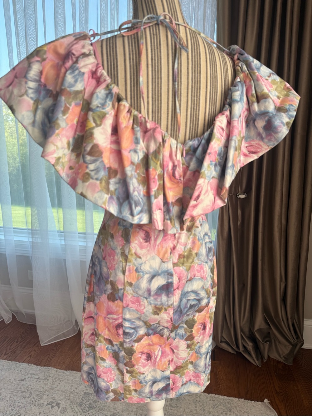 & Other Stories One-Shoulder Floral Dress in Pink, Blue & Green - Picture 7 of 9